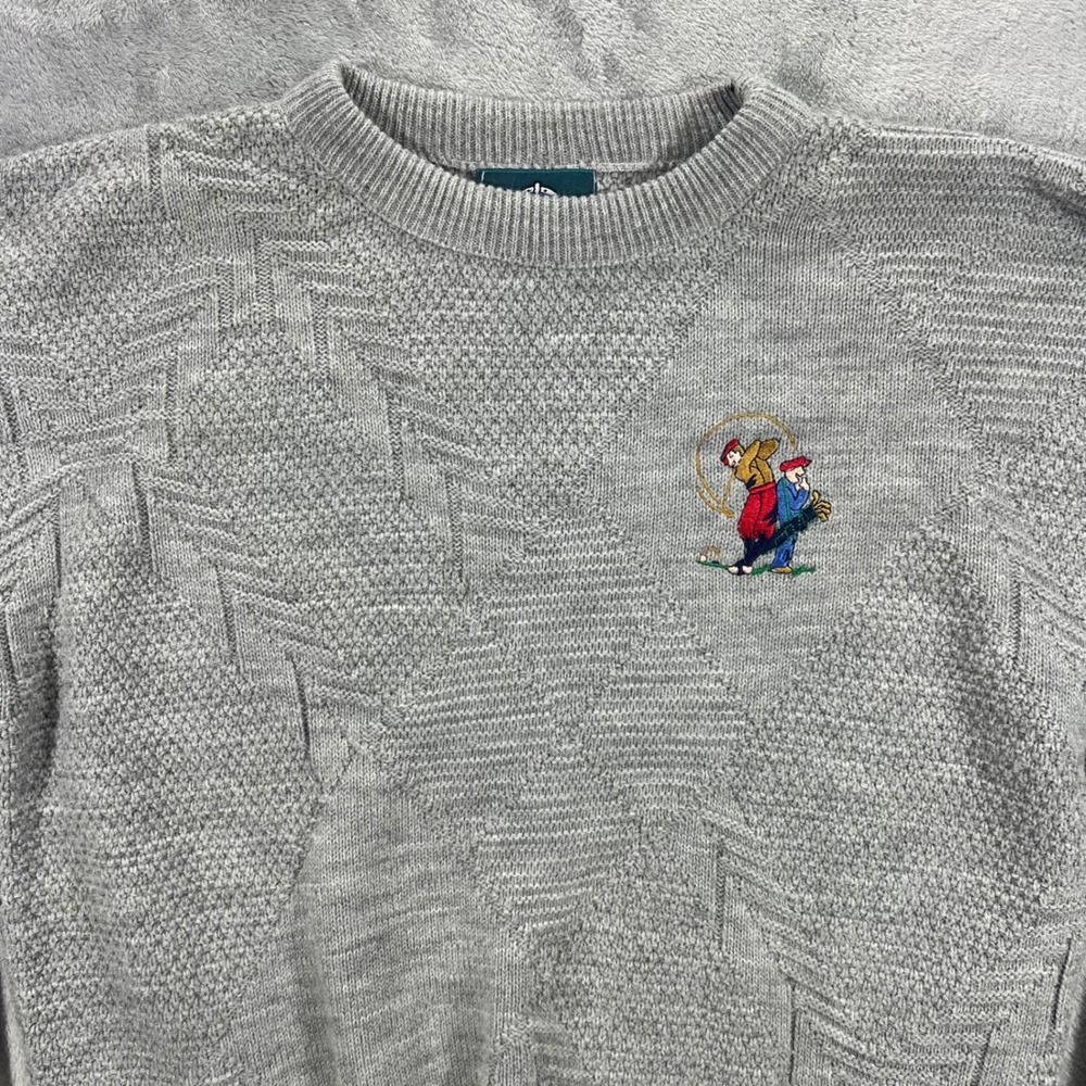 Vintage JANTZEN Golf Sweater Mens Size M Gray Good Textured Knit Crewneck 90s